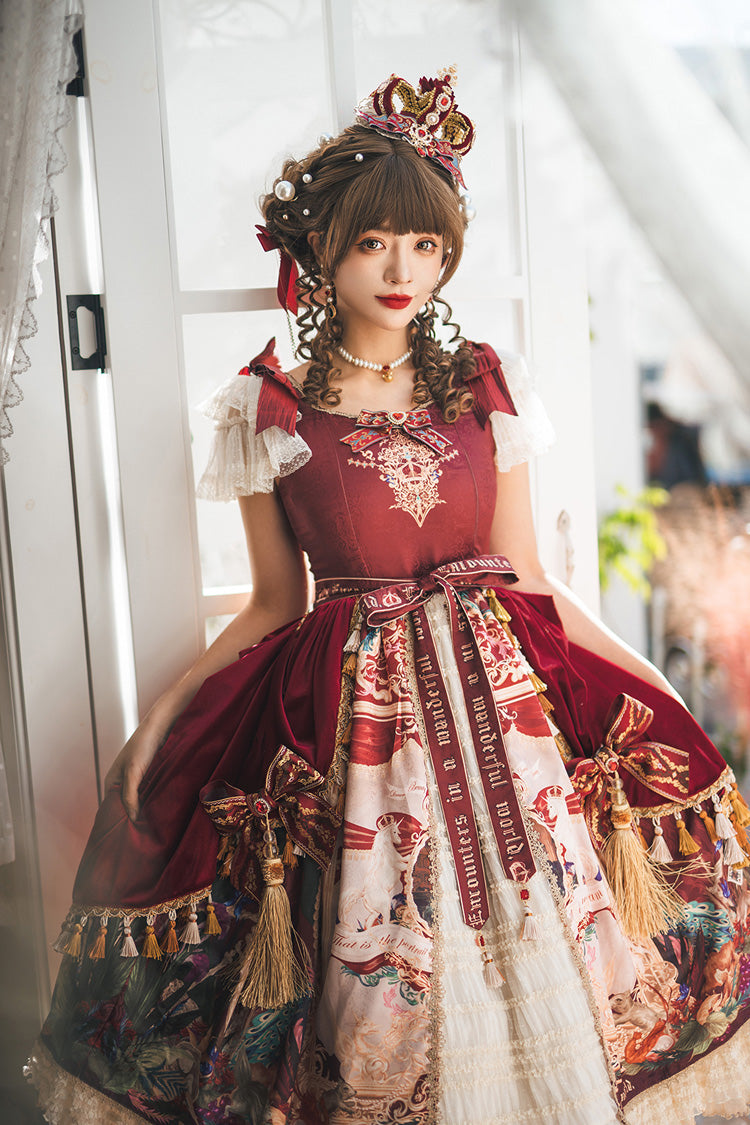 Red Kaleidoscope of Dreams Flying Sleeves Print Embroidery Cardigan Bowknot Classic Vintage Gorgeous Lolita Dress