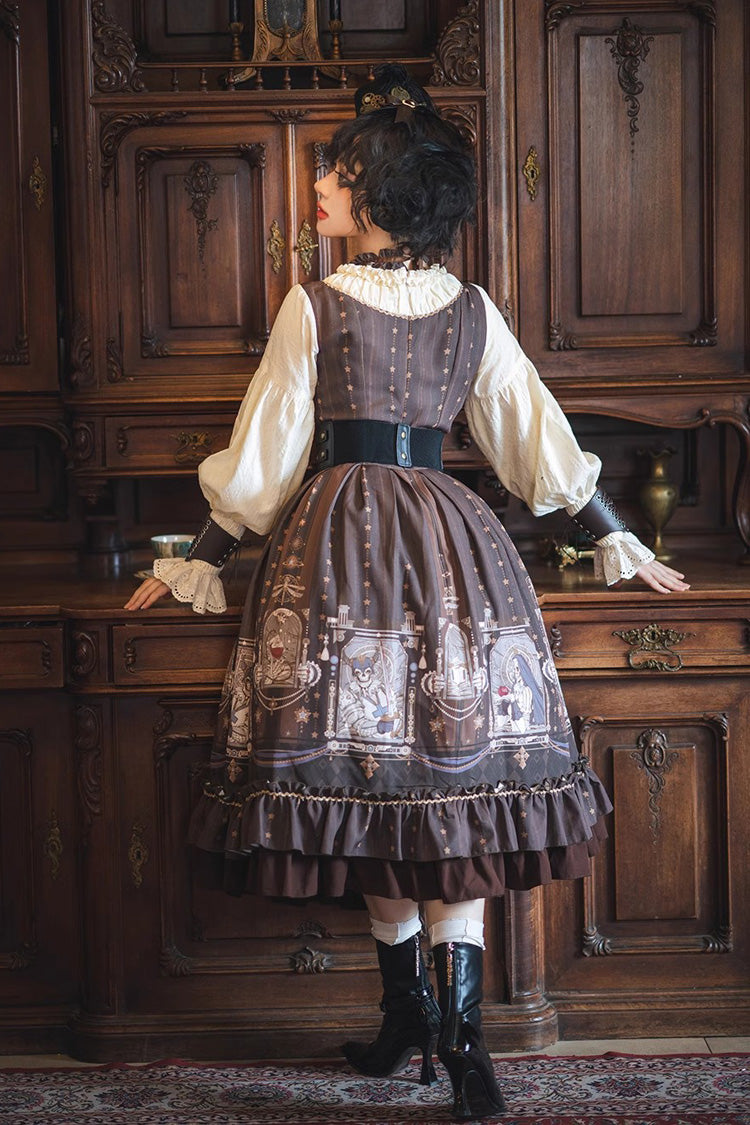 Demon Hunting Notes Long Lantern Sleeves Print Ruffle Sweet Elegant Lolita Dress 2 Colors