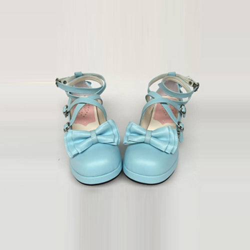 Blue Bowknot Circular Buckle Sweet Lolita Shoes