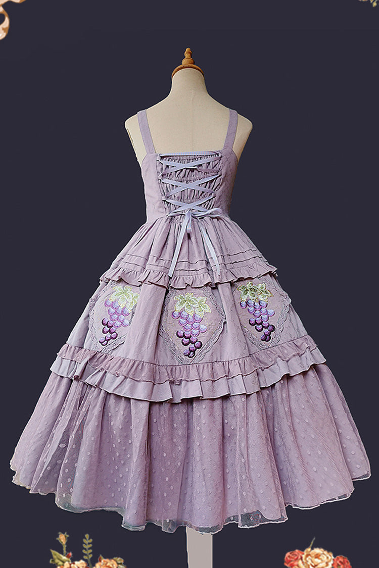Purple Vineyard Sleeveless Jacquard Print Ruffle Embroidery Sweet Lolita Jsk Dress