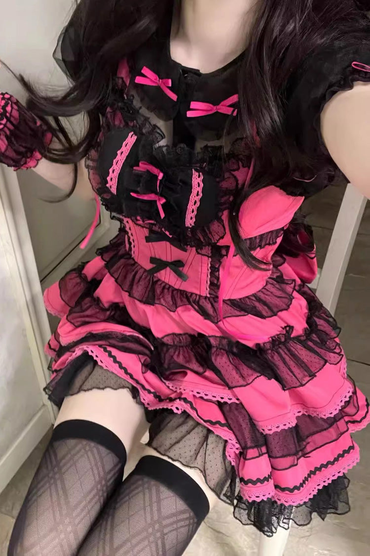Rose Pink Pray Multi-Layered Bowknot Lace Sweet Lolita Dress