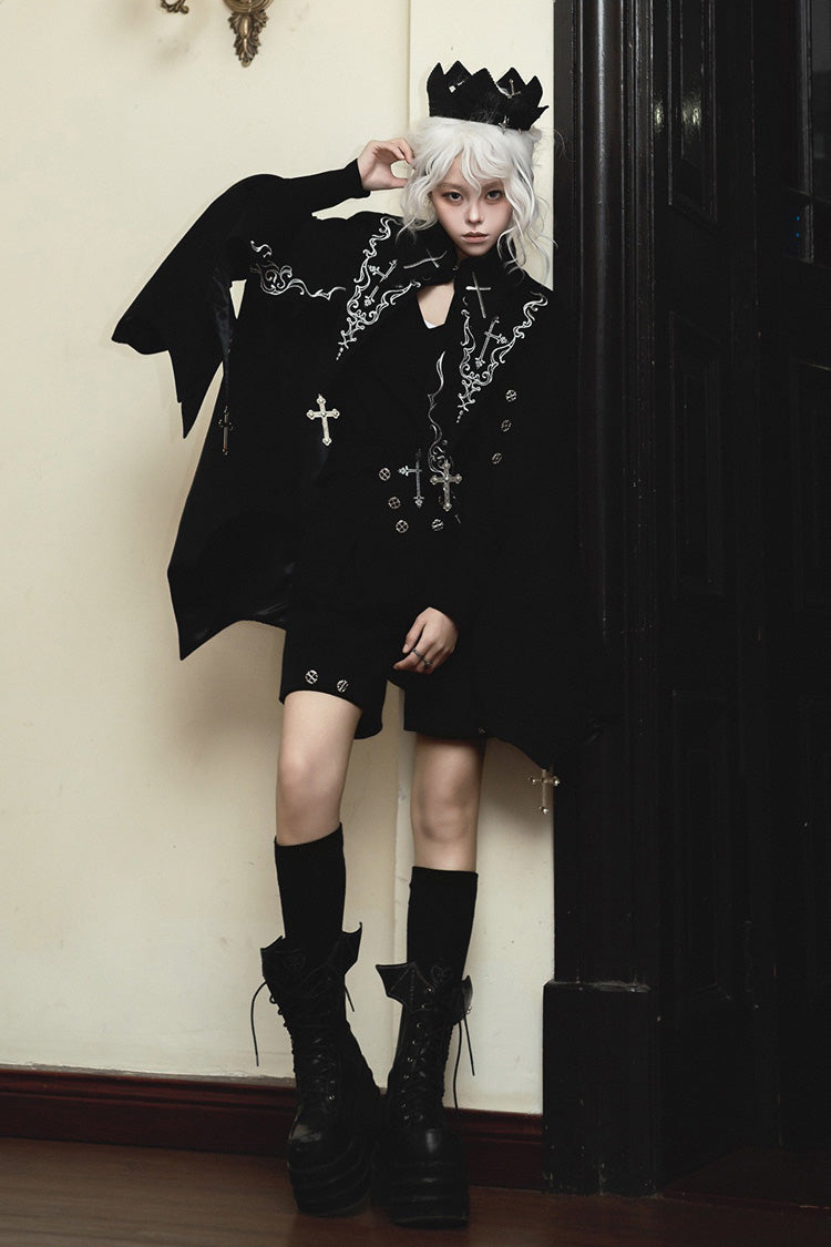 Black The Eternal Night Descends Embroidered Ouji Gothic Lolita Cloak Shorts Set
