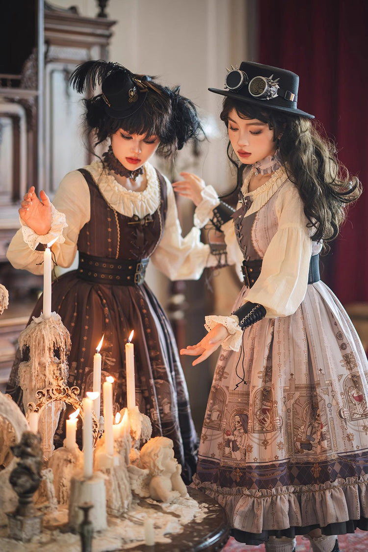 Demon Hunting Notes Long Lantern Sleeves Print Ruffle Sweet Elegant Lolita Dress 2 Colors