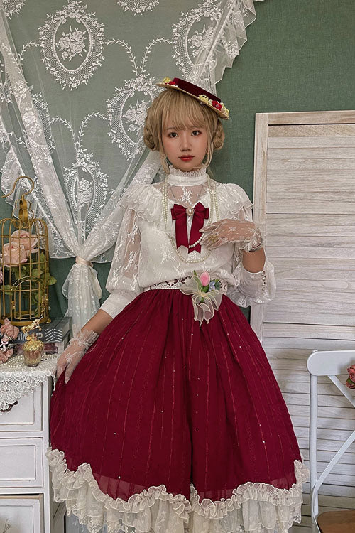 Wine Elegant Vintage Tulip Multi-Layer Ruffled Classic Lolita Skirt Dress