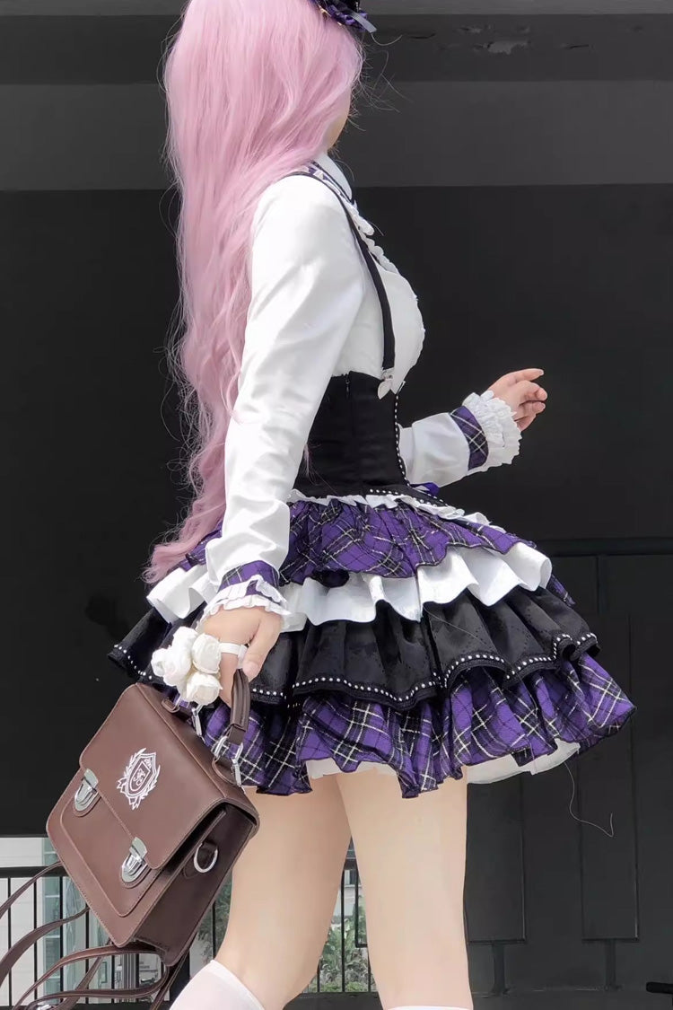 White/Black/Purple Multi-layer Print Sweet Princess Lolita Skirt Full Set