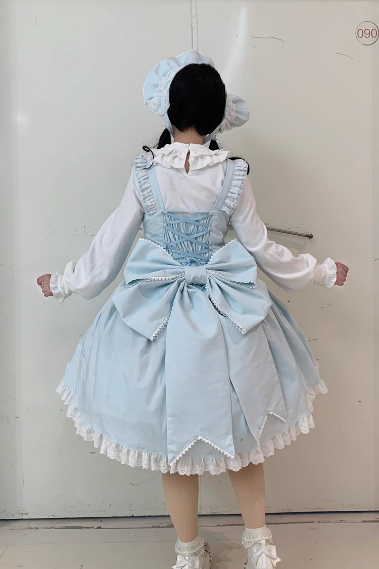 Grisha Sleeveless Triple-Layered Ruffle Cardigan Bowknot Lace Sweet Plus Size Lolita Jsk Dress 3 Colors