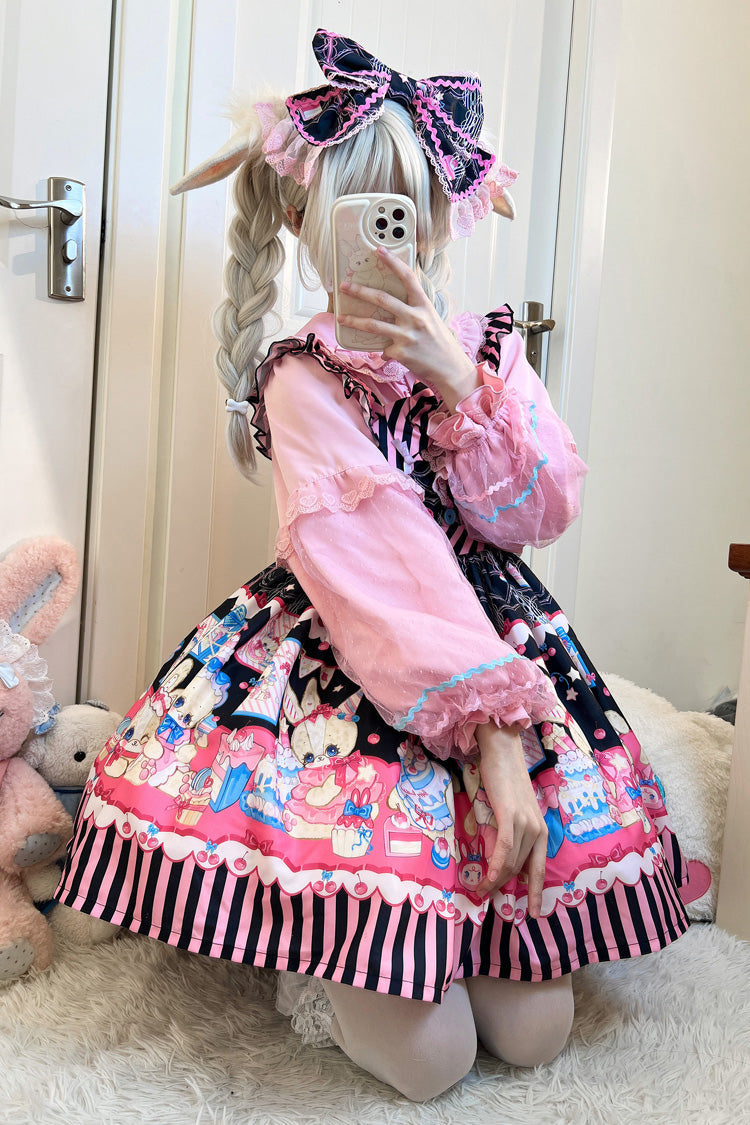 Bunny Pastry Chef Print Bowknot Gothic Japanese Lolita Jsk Dress 3 Colors