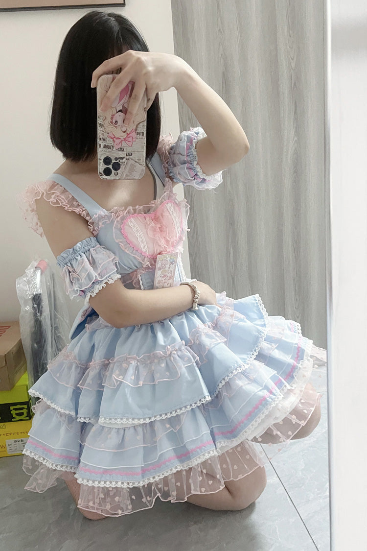 Blue/Pink Pray Multi-Layered Ruffle Lace Sweet Princess Lolita Jsk Dress