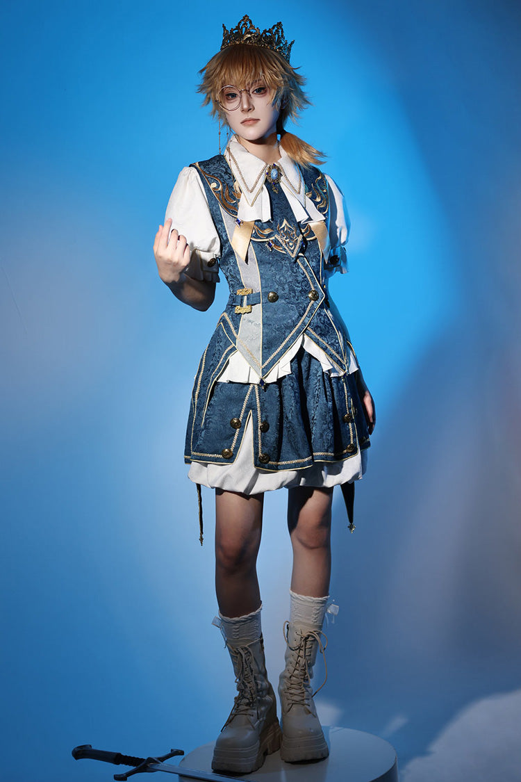 Blue Contract Magic Medieval Embroidery Classic Prince Handsome Ouji Lolita Coat
