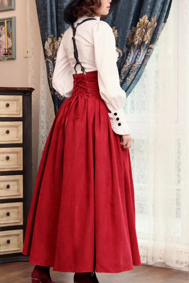 Magic Academy High Waisted Multi-Layered Ruffle Lace-Up Sweet Vintage Lolita Skirt 3 Colors