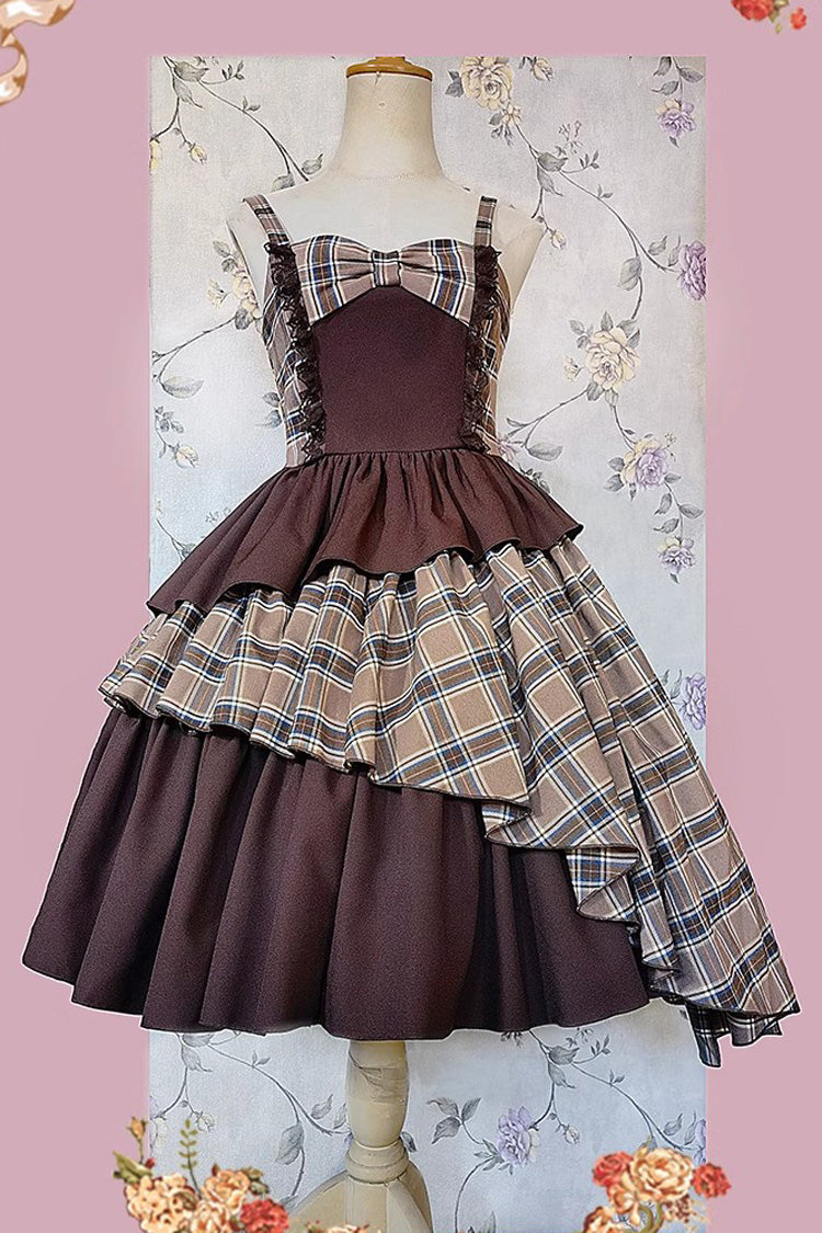 Multi-Color Triple-Layered Print Bowknot Lace Asymmetric Classic Vintage Lolita Dress 5 Colors