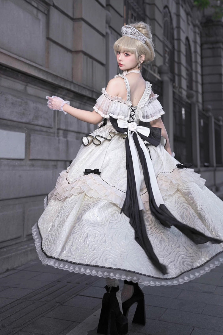 Ivory/Black Tycoon's Daughter Ruffle Bowknot Sweet Elegant Princess Lolita Jsk Dress