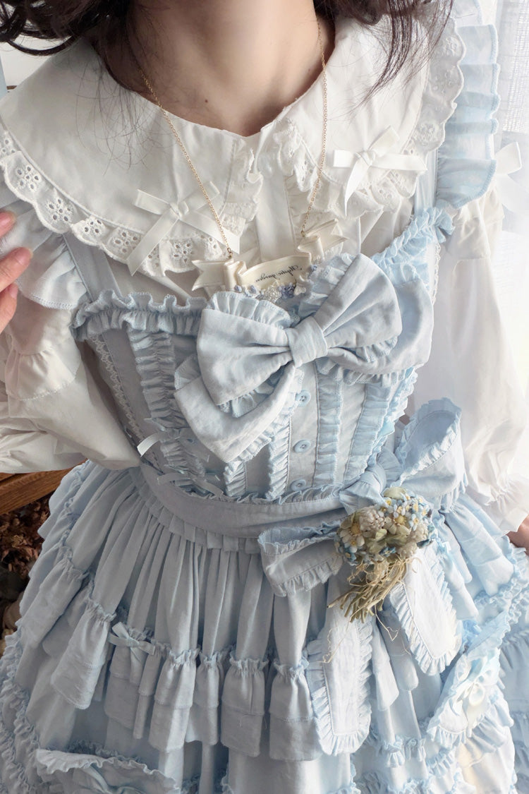 Blue Heart In Love Multi-Layered Ruffled Bow Sweet Lolita Jsk Dress