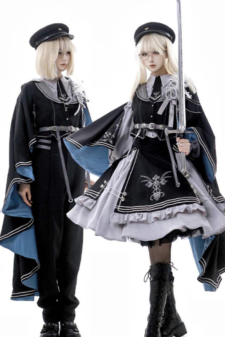 Black/Blue Dark Night Contract Long Sleeves Prince Handsome Ouji Lolita Blouse Pants Vest Set
