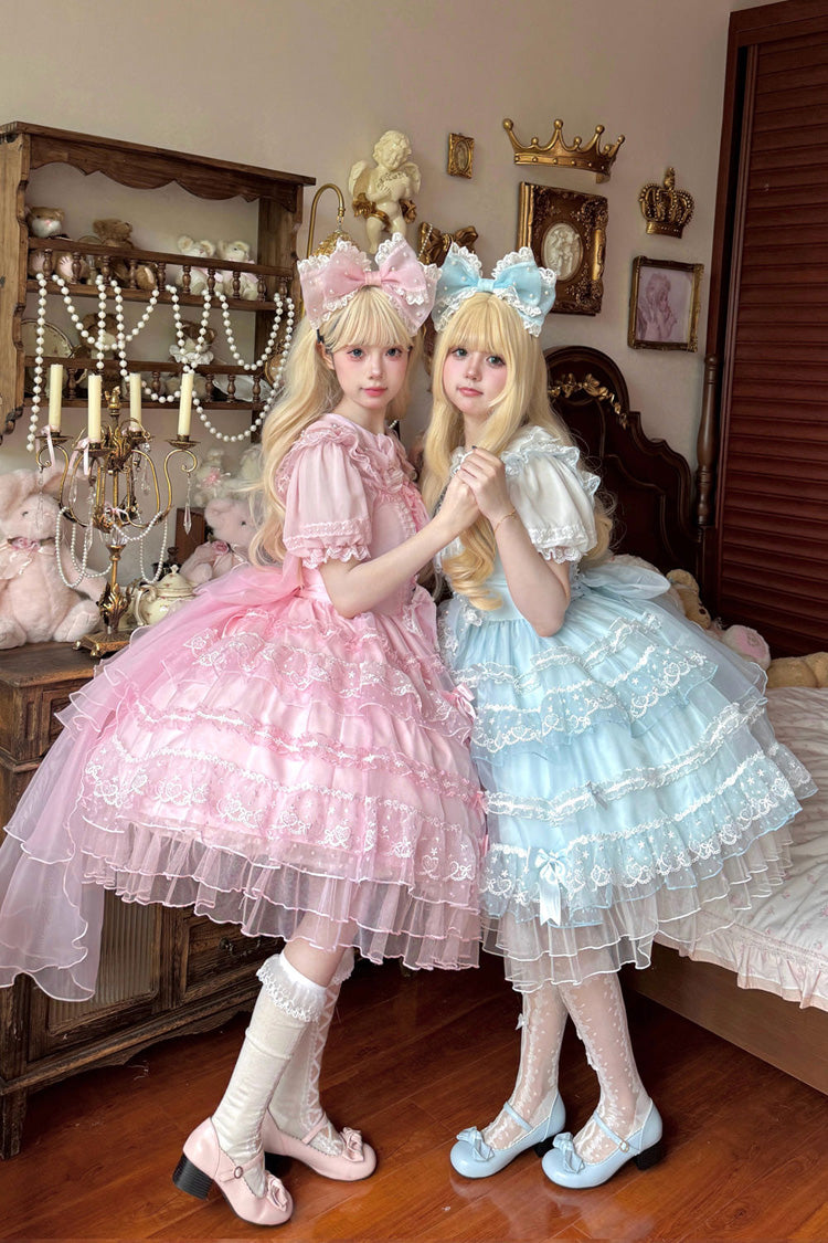 Pink Lotus Butterfly Heart Multi-Layered Ruffle Hanayome Bowknot Lace Sweet Lolita Jsk Dress