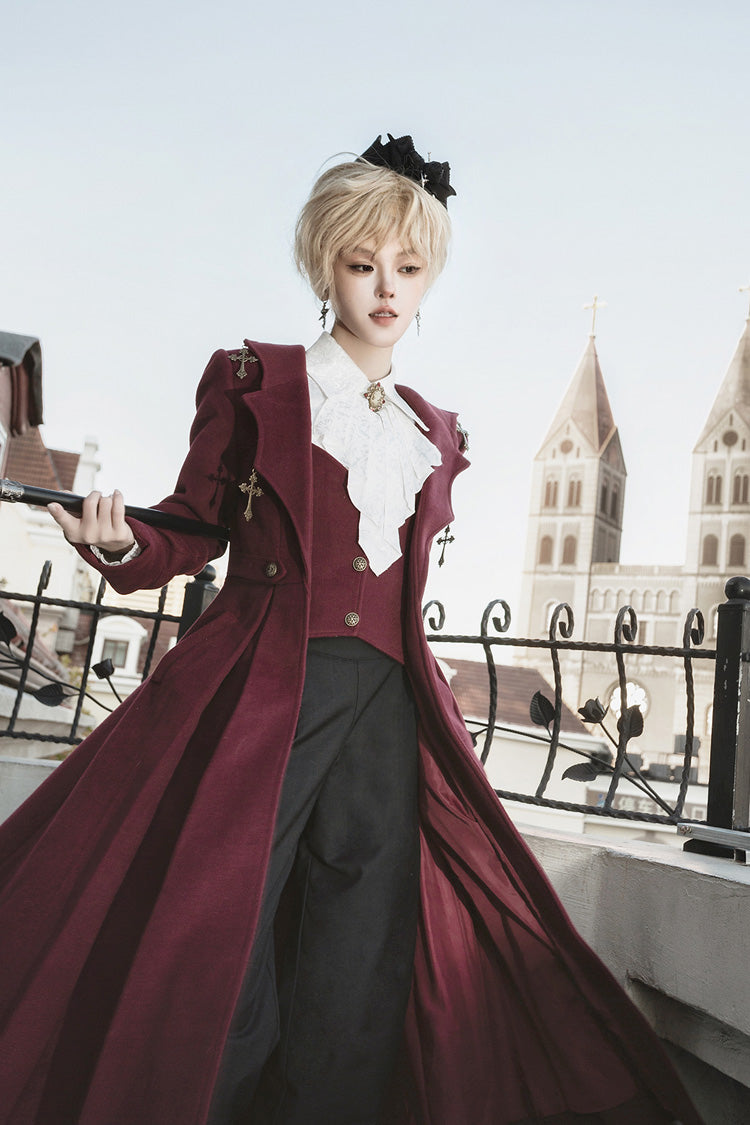Dark Red The Legend of Dracula Long Sleeves Gothic Prince Handsome Cool Ouji Lolita Coat