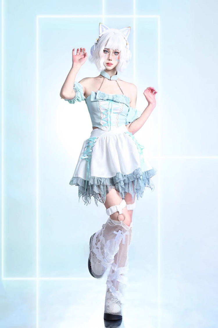 White Virtual Idol Ruffle Lace Lace-Up Sweet Lolita Skirt