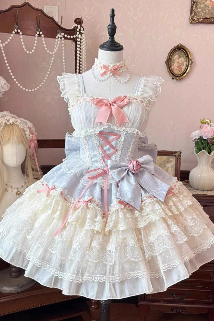 Blue Rose Canticle Sleeveless Multi-Layered Bowknot Lace Lace-Up Pearl Ballet Sweet Lolita Jsk Dress