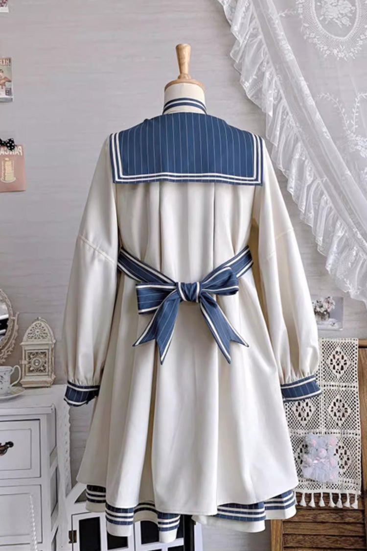 Blue/Apricot Navy Collar Long Sleeves Print Ruffle Bowknot Sweet Plus Size Lolita Dress
