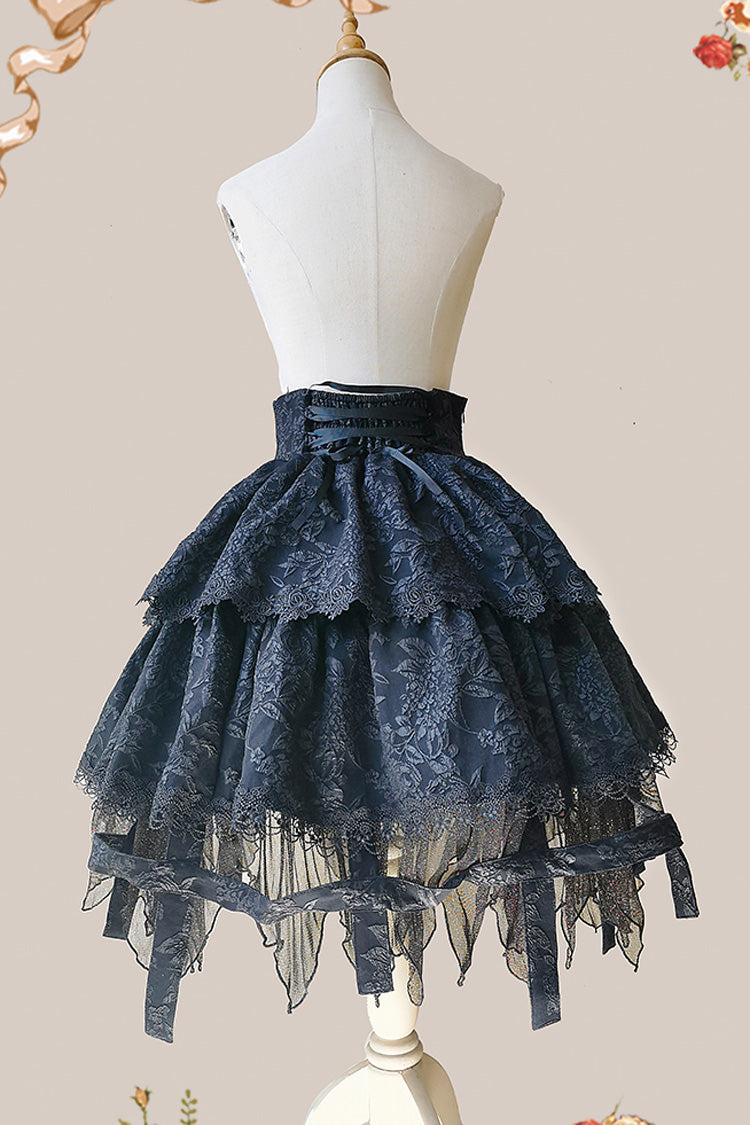 Black Apprentice Witch Double-Layered Ruffle Lace Gothic Lolita Skirt