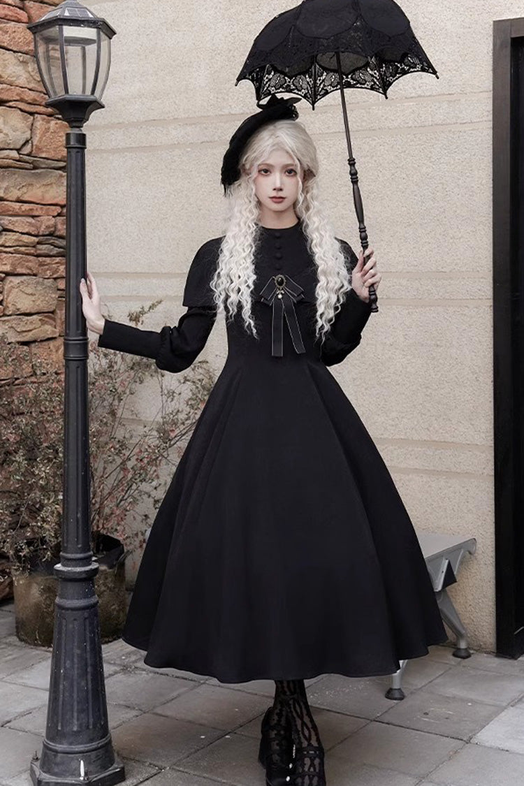 Black Thirteenth Evening Long Sleeves Slim Gothic Elegant Lolita Dress