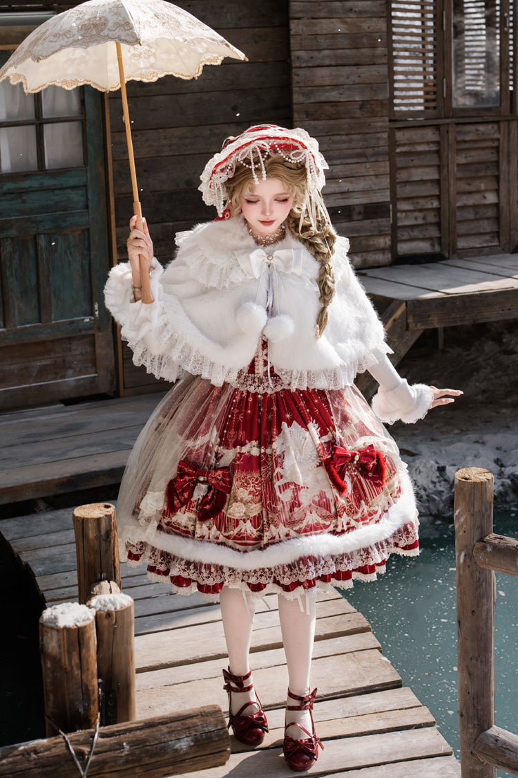 Red Happy New Year Printed Ruffled Bow Lace Classic Chinese Style Gorgeous Lolita Jsk Dress