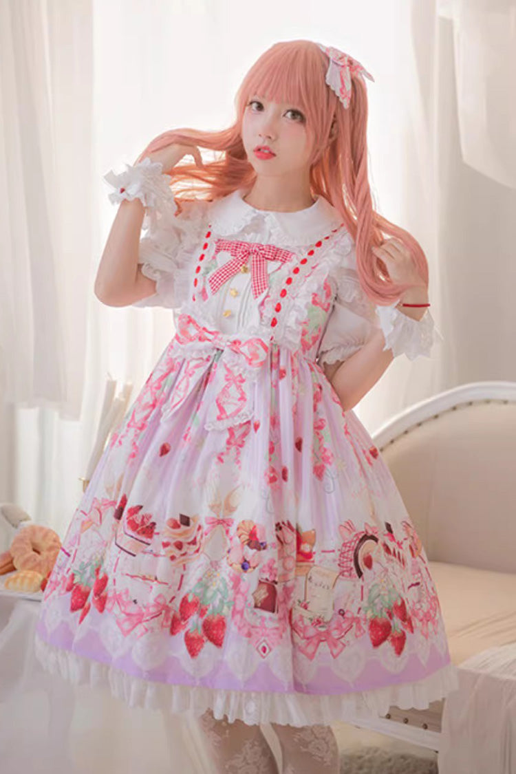 Strawberry Feast Sleeveless Printed Ruffled Bow Sweet Lolita Jsk Dress 4 Colors