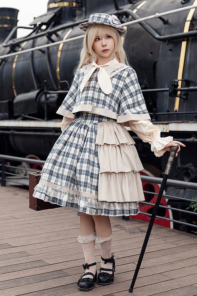 Grey/Blue Morning Tune Sleeveless High Waisted Print Ruffle Asymmetric Sweet Lolita Strap Dress
