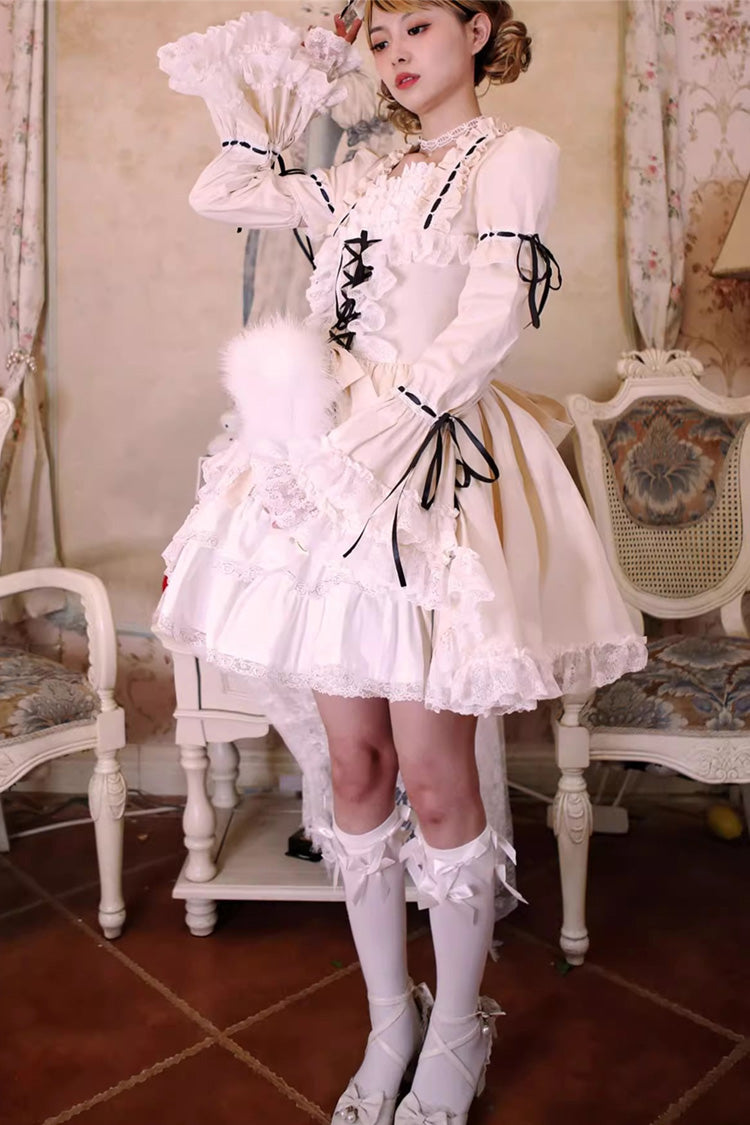 Miss Rella Short Sleeves Multi-Layered Ruffle Cardigan Bowknot Lace-Up Sweet Lolita Dress 9 Colors
