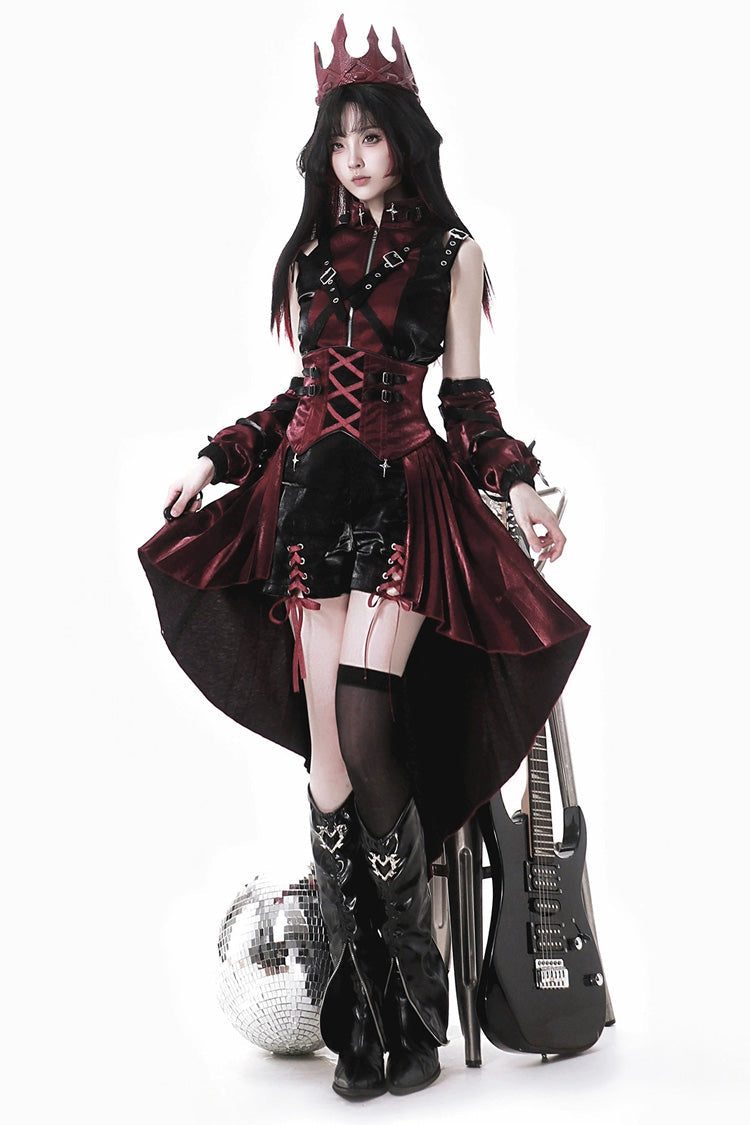Black/Red Chief Assassin Lace-Up Gothic Ouji Lolita Shorts Set