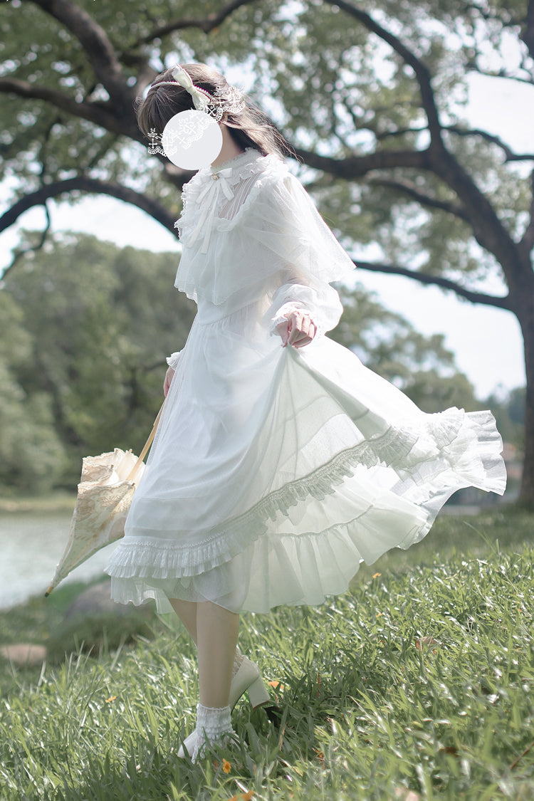 White Enchanted Daydream Long Sleeves Bowknot Lace Sweet Elegant Lolita Dress