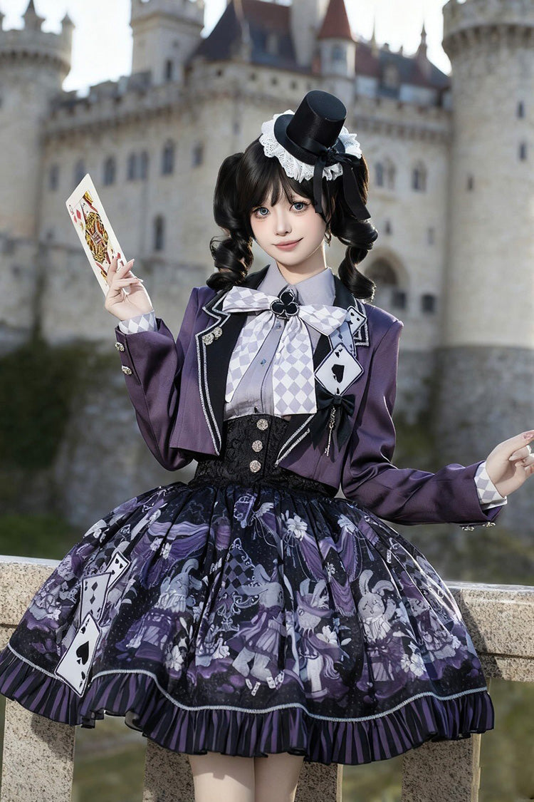 Black/Purple Magic Troupe Printed Ruffled Sweet Classic Lolita Skirt Set