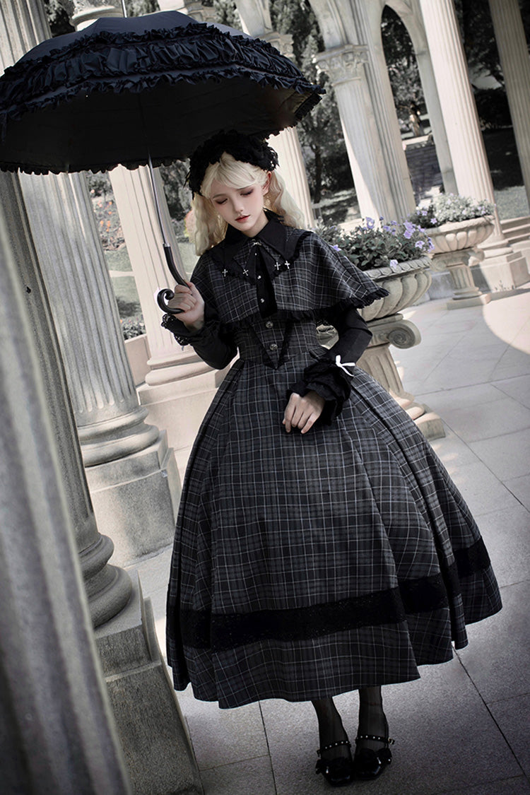 Black Chest Support Plaid Print Ruffle Gothic Lolita Dress