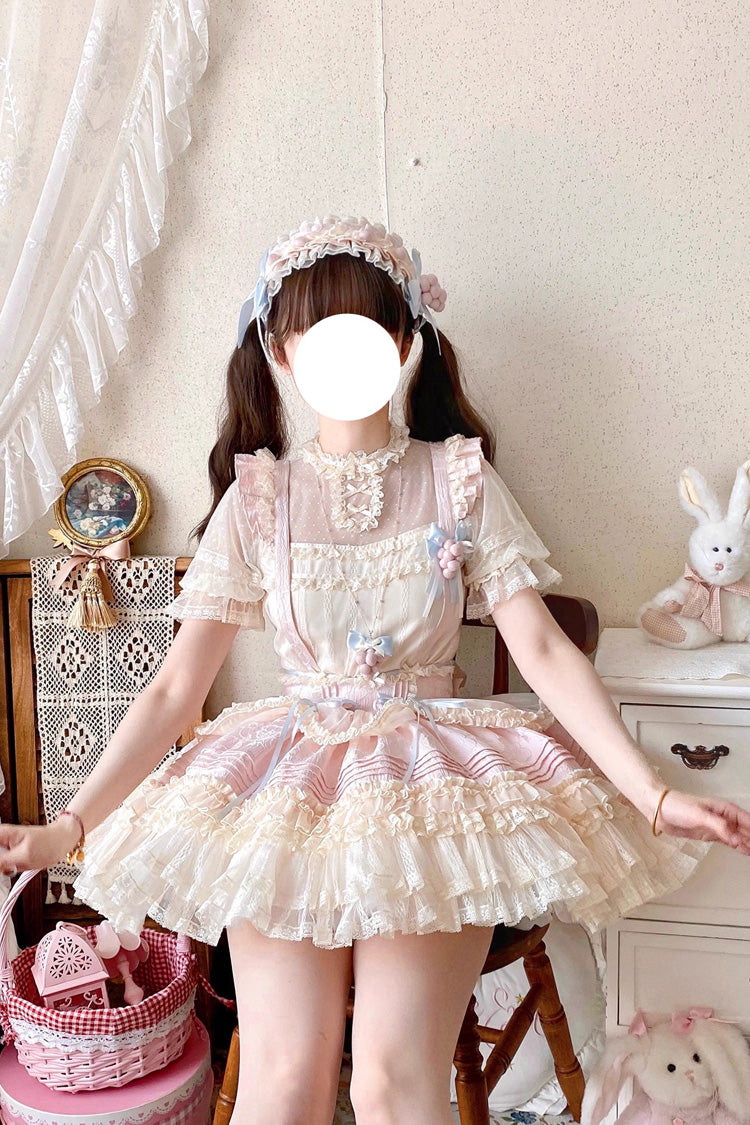 Grape Crunchies Sleeveless Multi-Layered Ruffled Bow Lace Sweet Lolita Strap Dress 2 Colors