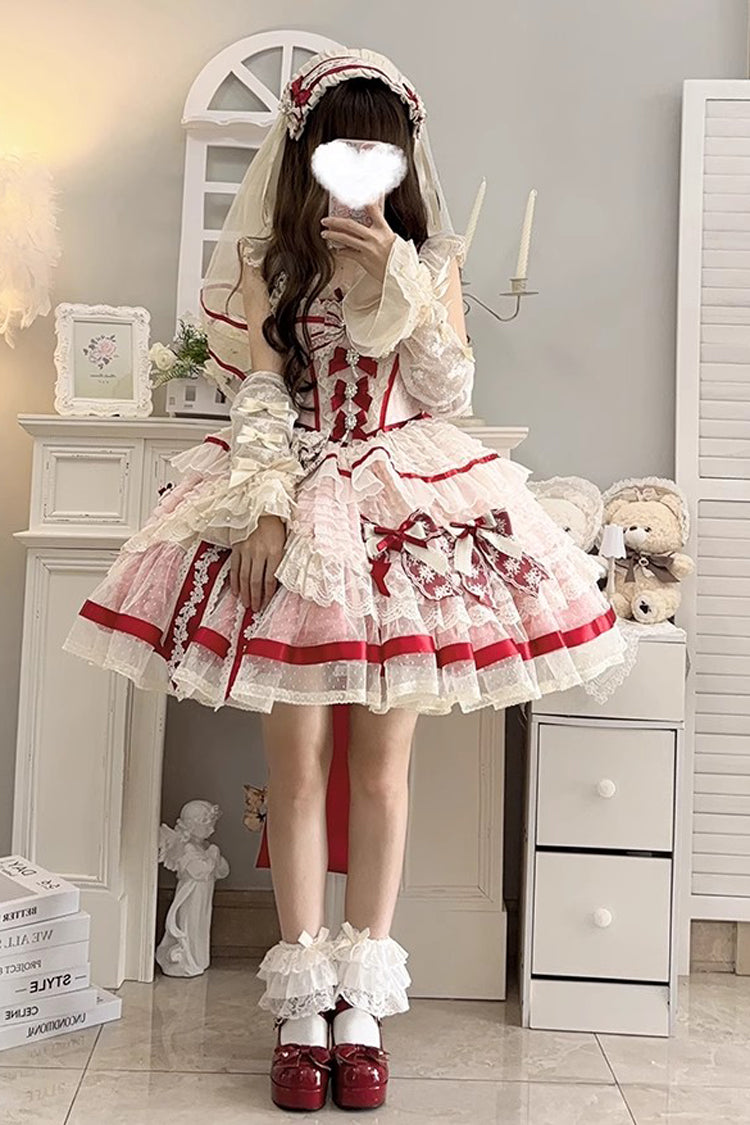 Pink Moonstone Sleeveless Ruffle Embroidery Bowknot Lace Fishbone Sweet Princess Lolita Dress