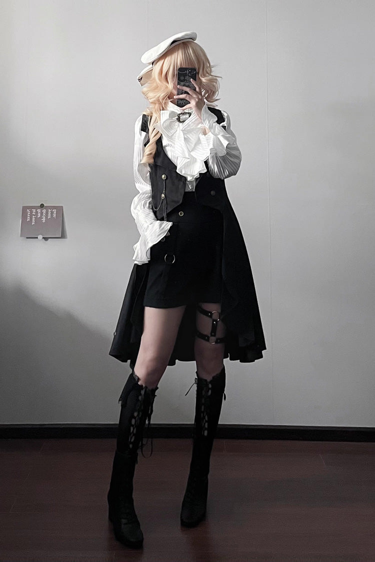 Black Moonstone Sleeveless Ruffle Ouji Gothic Prince Lolita Long Vest
