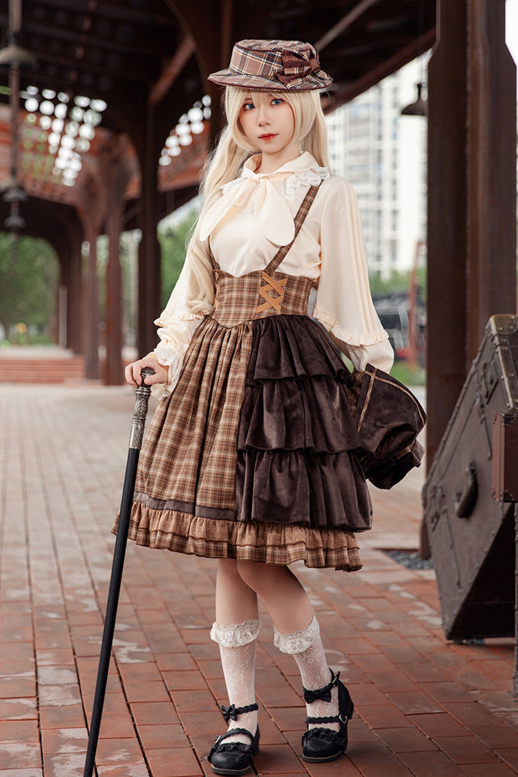 Brown Morning Tune Sleeveless High Waisted Print Ruffle Asymmetric Sweet Lolita Strap Dress
