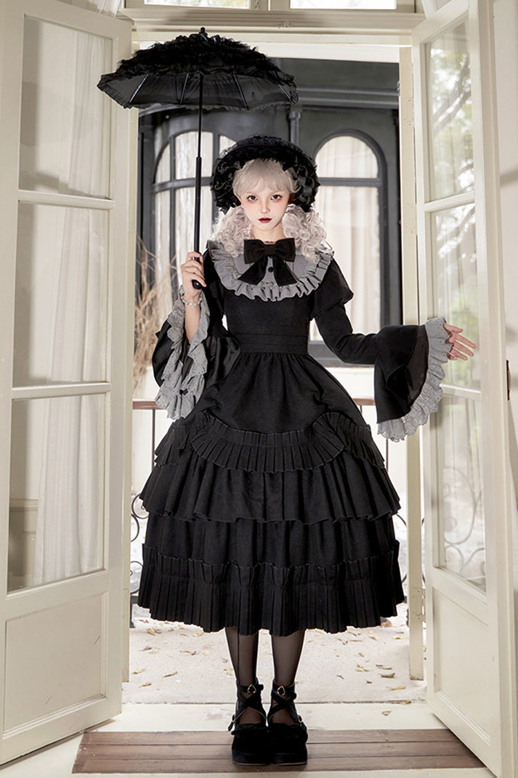 Black Chapter of the Night Long Hime Sleeves Ruffle Bowknot Gothic Lolita Dress