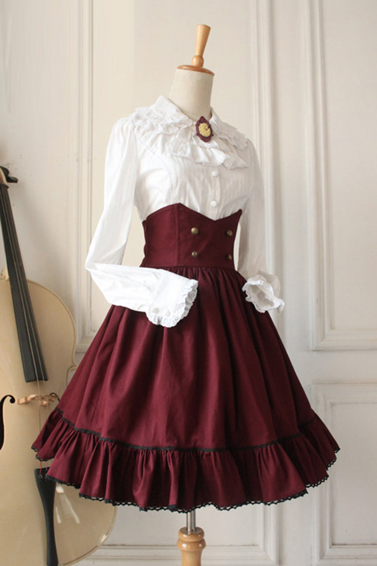 Wine Vintage College Style High Waisted Fishbone Gothic Lolita Skirt Dress