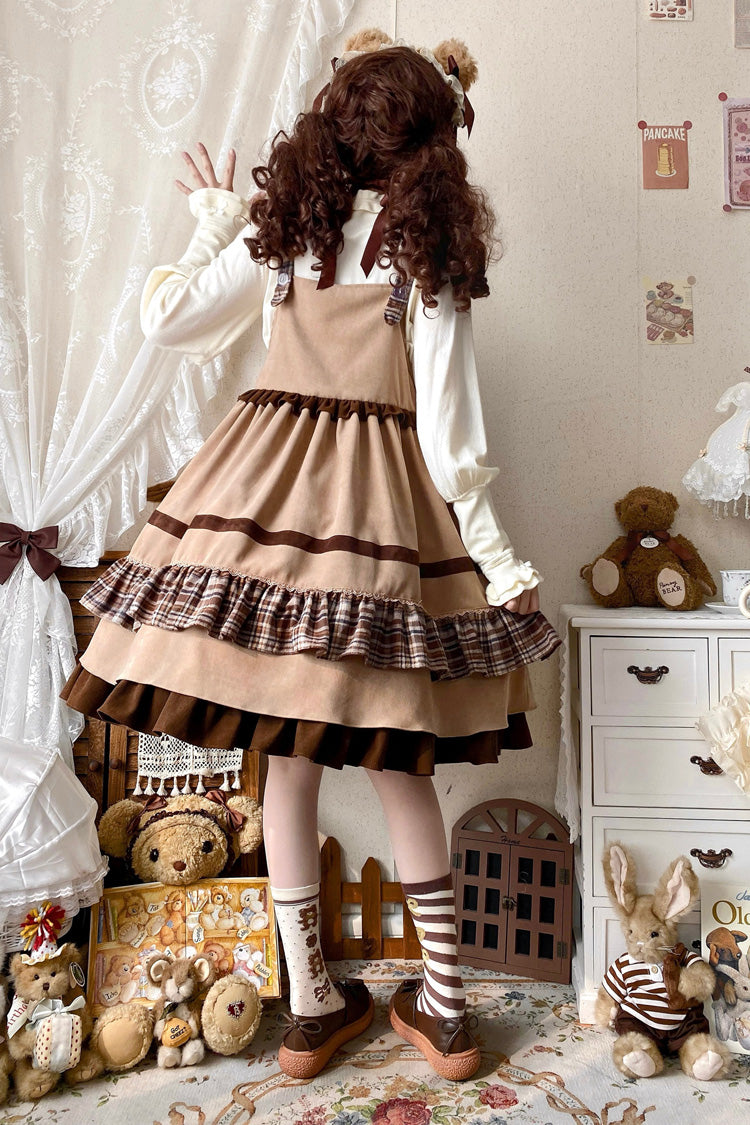 Brown Bear Triple-Layered Ruffle Bowknot Sweet Lolita Strap Dress