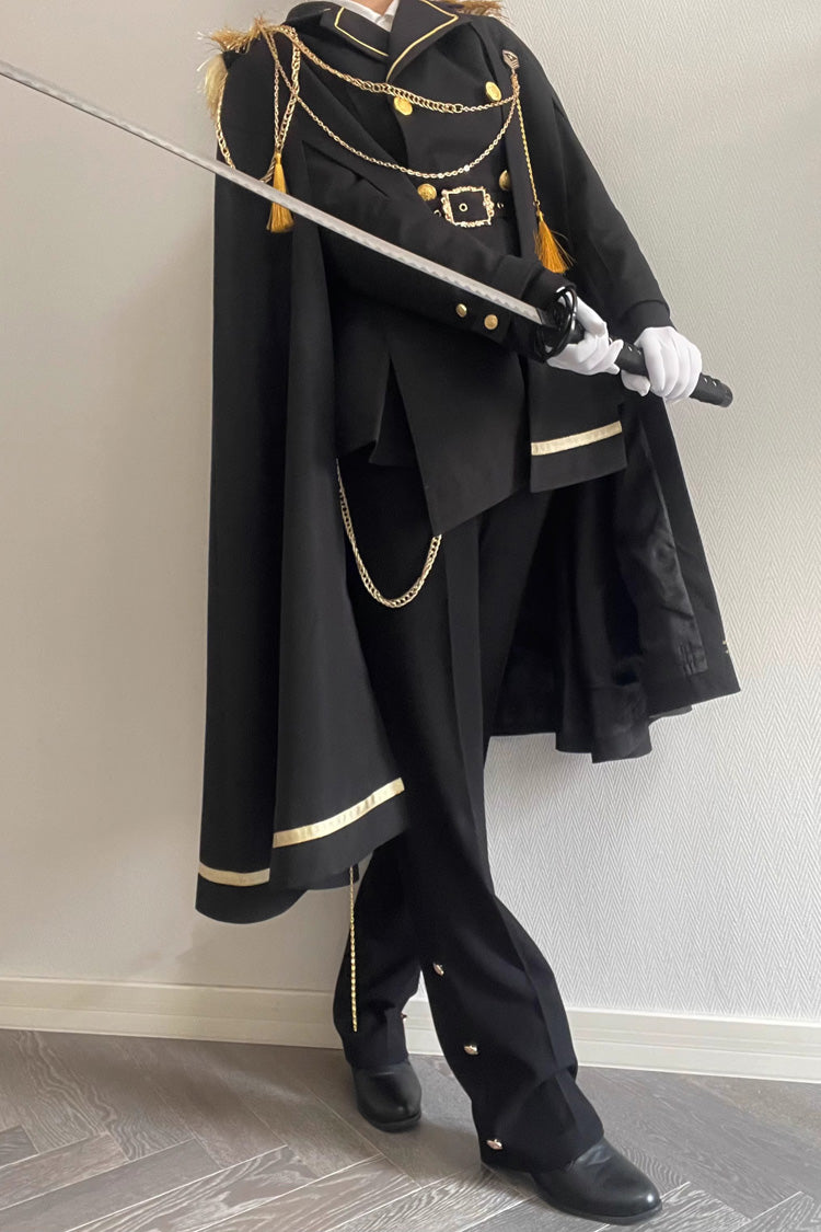Black Lapel Collar Long Sleeves Ouji Military Prince Handsome Lolita Suit Coat