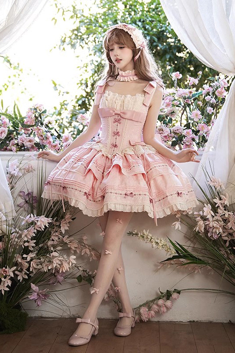 Pink Rose Theatre Double-Layered Ruffle Bowknot Lace Sweet Princess Ballet Lolita Jsk Dress