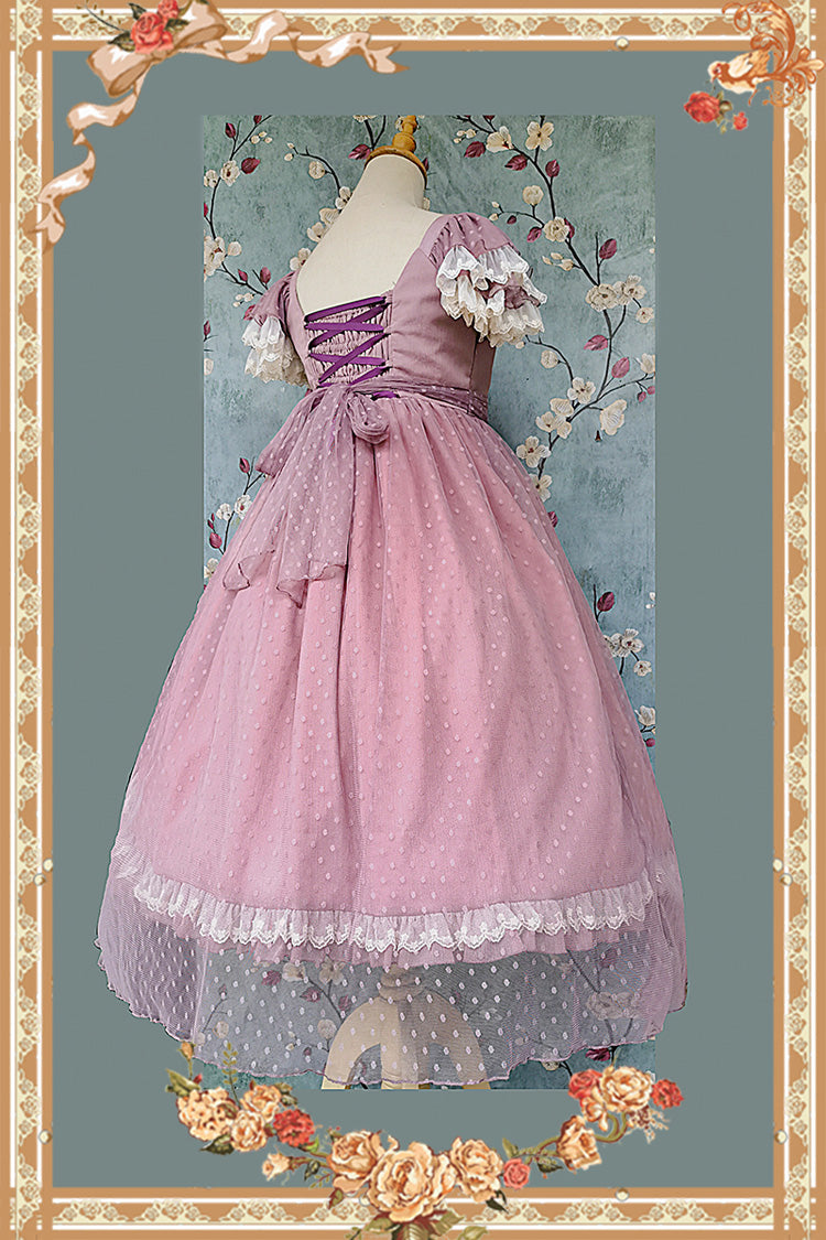 Pink Moon goddess *Mediana* Polka Dot Print Ruffle Bowknot Asymmetric Sweet Elegant Lolita Dress