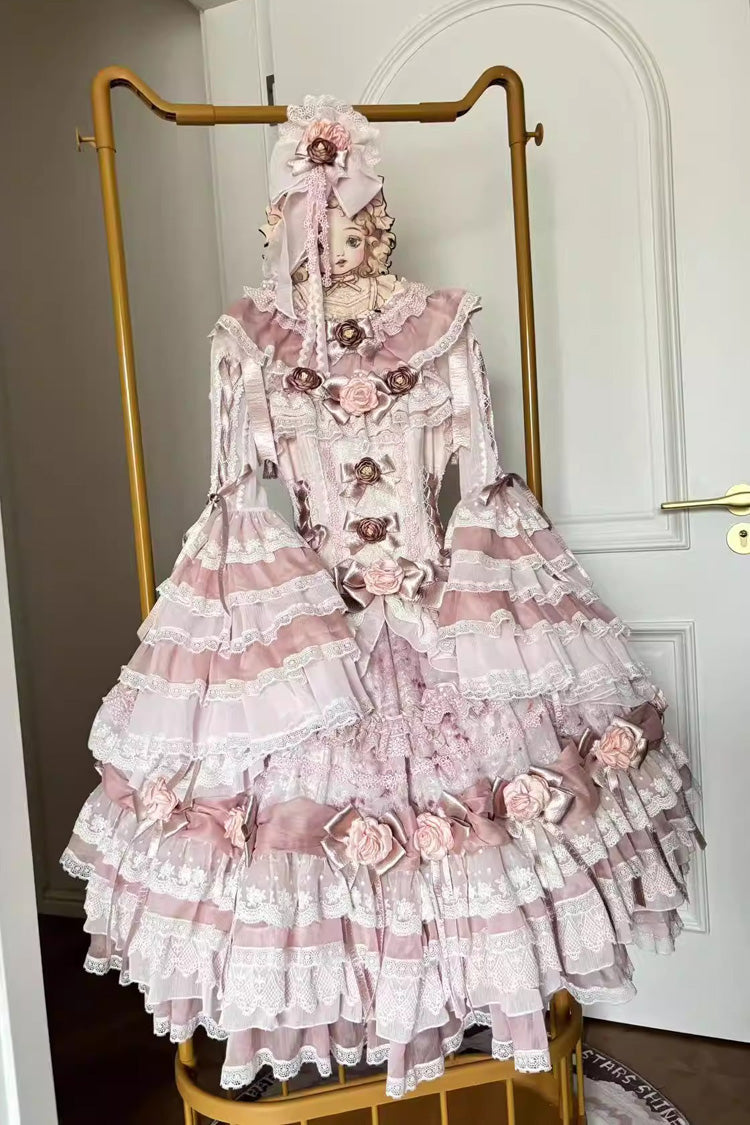Pink Rose Manor Multi-Layered Ruffled Bow Lace Sweet Gorgeous Lolita Jsk Dress