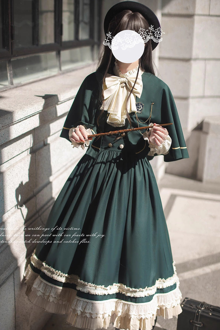 Green Artemis SP Ruffle Bowknot Lace College Style Elegant Lolita Jumper Dress