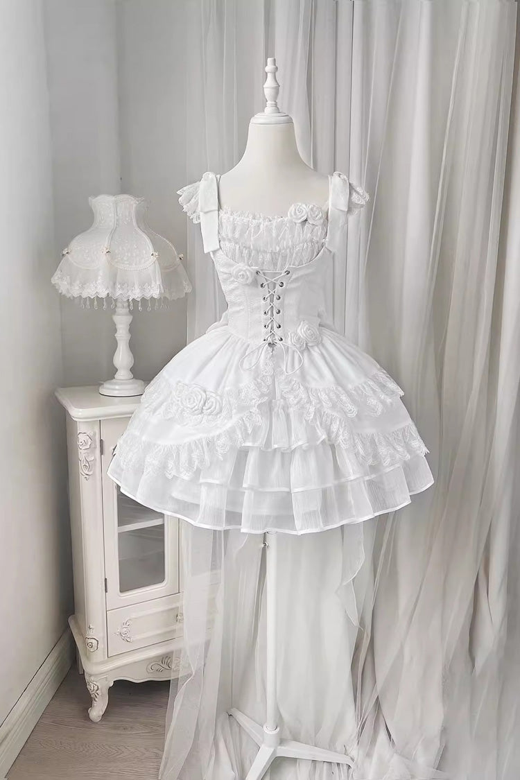White Rose Multi-layer Ruffle Hanayome Stitching Lace Detachable Sweet Princess Lolita Tiered Dress