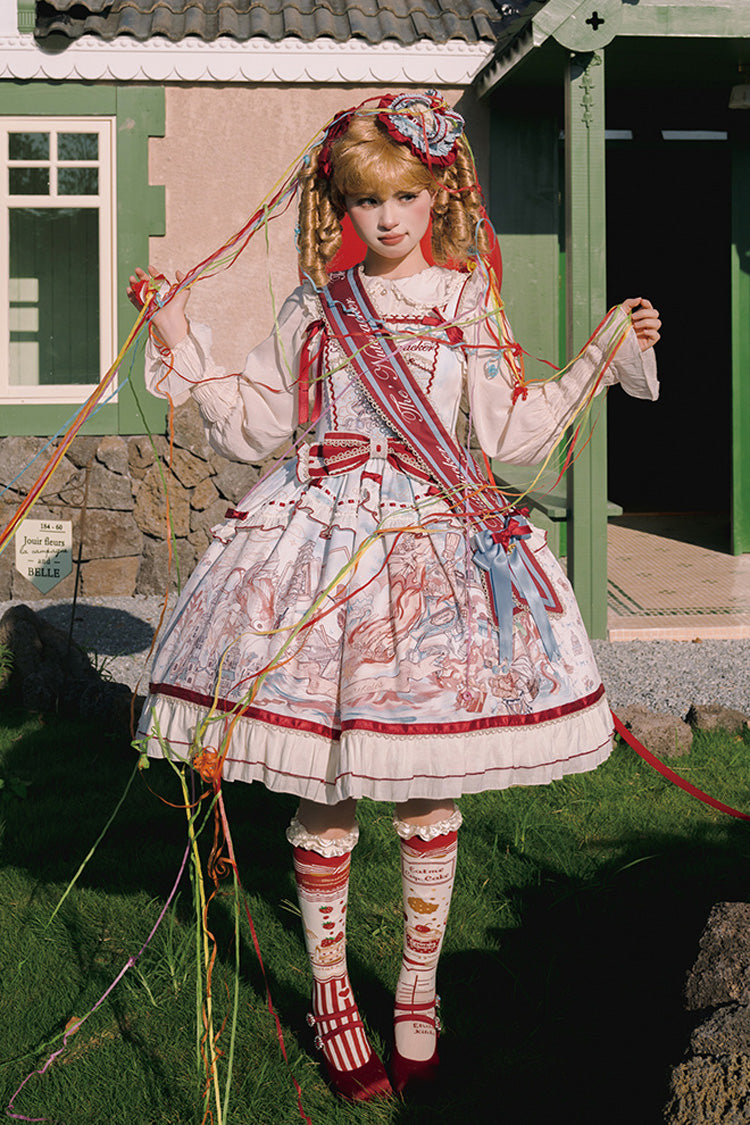 Multi-Color Nutcracker Sleeveless Print Ruffle Bowknot Sweet College Style Lolita Jsk Dress