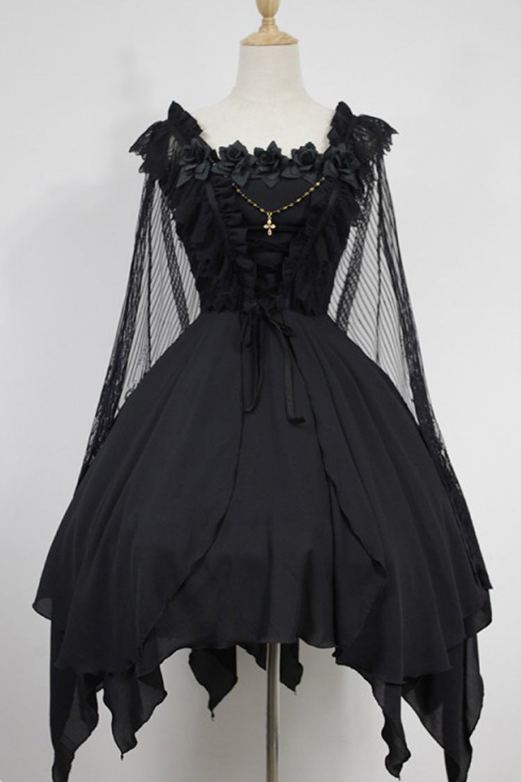 Ballet of the Dead Double-Layered Embroidery Lace-Up Gothic Lolita Jsk Dress (Cape Included)