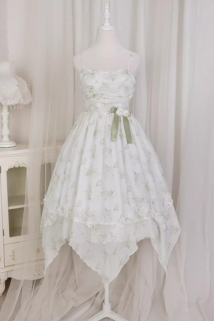 Lily of the Valley Spring Short Sleeves Jacquard Print Bowknot Irregular Sweet Lolita Jsk Dress