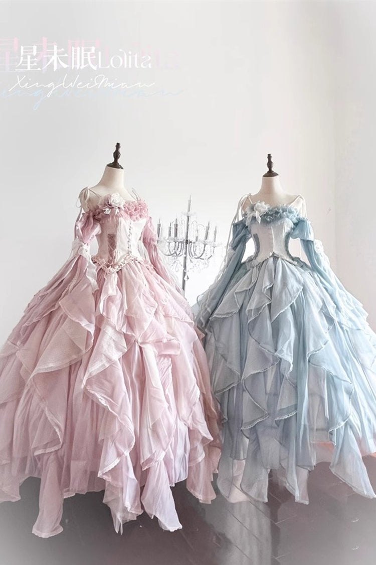 Praise of the Flower Goddess Off Shoulder Ruffle Hanayome Bowknot Lace Fishbone Sweet Lolita Jsk Dress 2 Colors